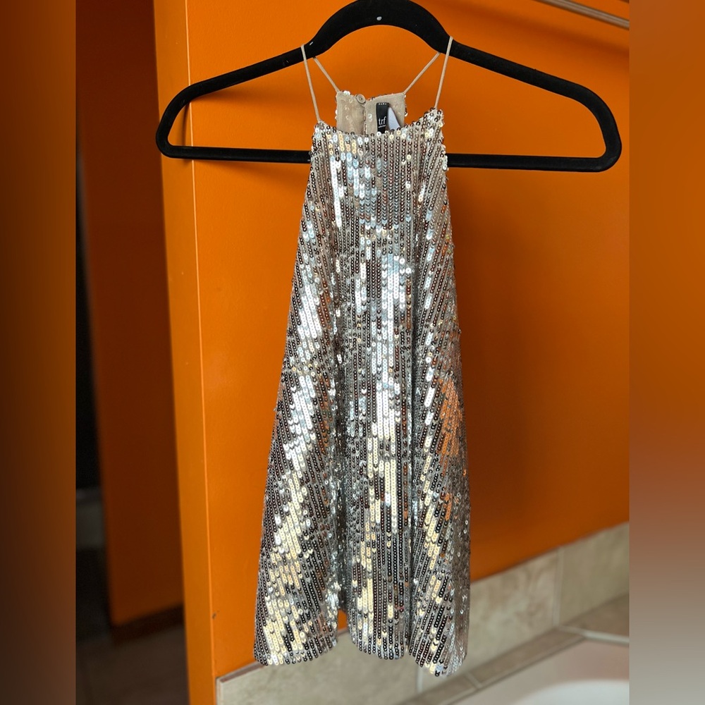 ZARA Trf Collection Sequin Silver Halter Top Size XS - Picture 1 of 7